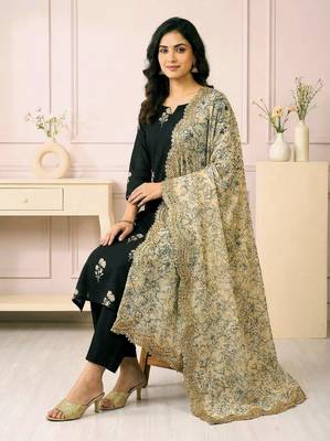 Kalamkri lemon satin glass orgenza silk fabric sequnce dupatta 3