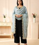 Kalamkri sky satin glass orgenza silk fabric sequnce dupatta