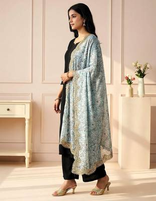 Kalamkri sky satin glass orgenza silk fabric sequnce dupatta 2