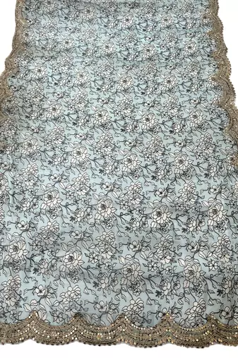 Kalamkri sky satin glass orgenza silk fabric sequnce dupatta