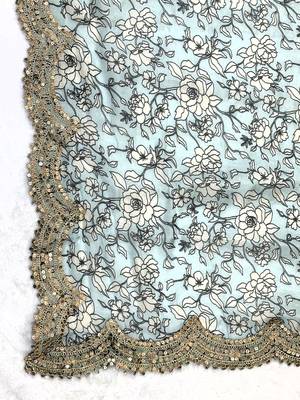 Kalamkri sky satin glass orgenza silk fabric sequnce dupatta 6
