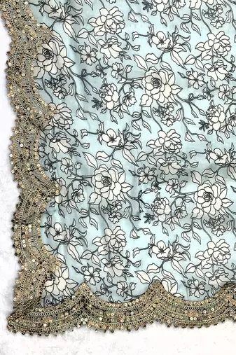 Kalamkri sky satin glass orgenza silk fabric sequnce dupatta