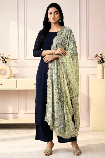 Kalamkri neon satin glass orgenza silk fabric sequnce dupatta