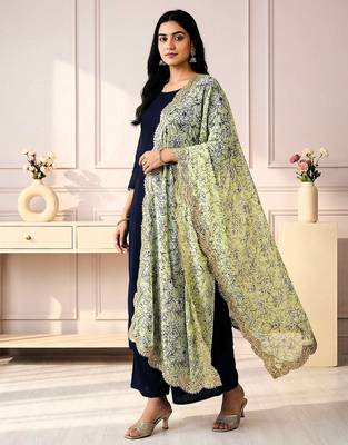 Kalamkri neon satin glass orgenza silk fabric sequnce dupatta 2