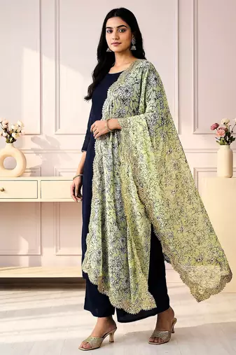 Kalamkri neon satin glass orgenza silk fabric sequnce dupatta
