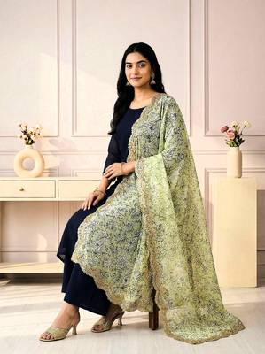 Kalamkri neon satin glass orgenza silk fabric sequnce dupatta 3