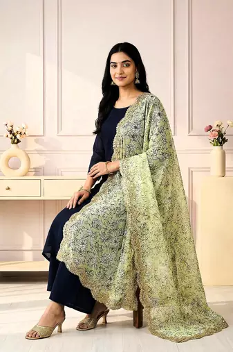 Kalamkri neon satin glass orgenza silk fabric sequnce dupatta