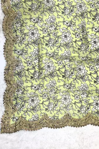 Kalamkri neon satin glass orgenza silk fabric sequnce dupatta