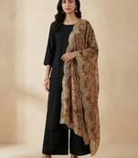 Negative printed brown satin shiney orgenza silk fabric sequnce dupatta