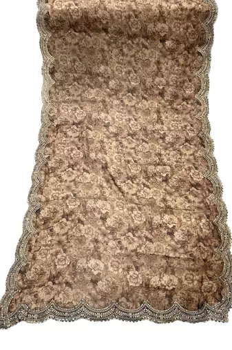 Negative printed brown satin shiney orgenza silk fabric sequnce dupatta