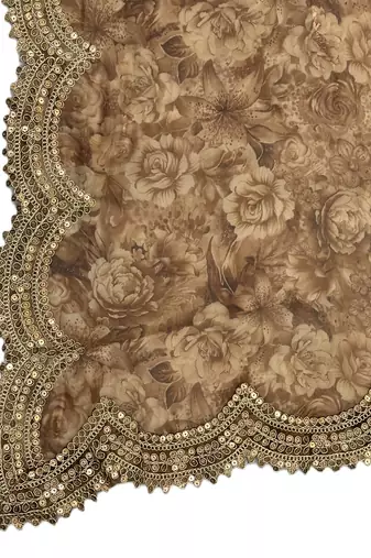Negative printed brown satin shiney orgenza silk fabric sequnce dupatta