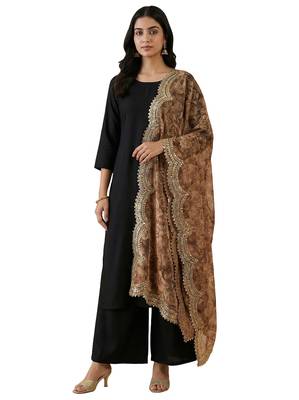 Negative printed brown satin shiney orgenza silk fabric sequnce dupatta 6