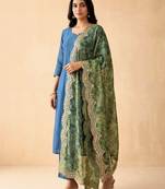 Negative printed green satin shiney orgenza silk fabric sequnce dupatta