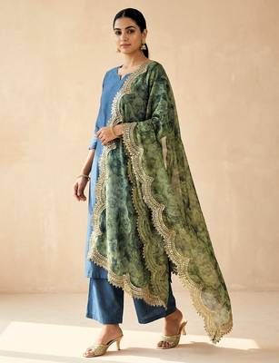 Negative printed green satin shiney orgenza silk fabric sequnce dupatta 3