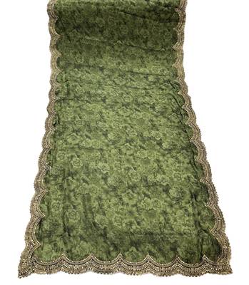 Negative printed green satin shiney orgenza silk fabric sequnce dupatta 4