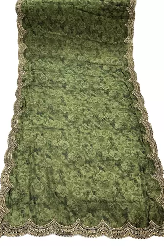 Negative printed green satin shiney orgenza silk fabric sequnce dupatta