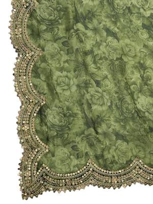 Negative printed green satin shiney orgenza silk fabric sequnce dupatta 5