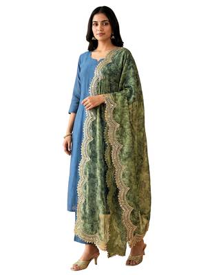 Negative printed green satin shiney orgenza silk fabric sequnce dupatta 6