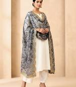 Negative printed grey satin shiney orgenza silk fabric sequnce dupatta