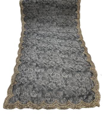 Negative printed grey satin shiney orgenza silk fabric sequnce dupatta 4