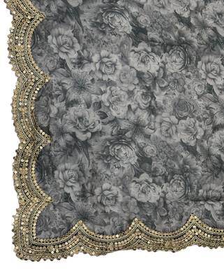 Negative printed grey satin shiney orgenza silk fabric sequnce dupatta 5