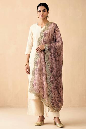 Negative printed megenta satin shiney orgenza silk fabric sequnce dupatta