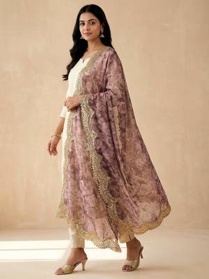Negative printed megenta satin shiney orgenza silk fabric sequnce dupatta 3