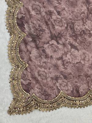 Negative printed megenta satin shiney orgenza silk fabric sequnce dupatta 5
