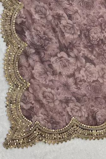 Negative printed megenta satin shiney orgenza silk fabric sequnce dupatta