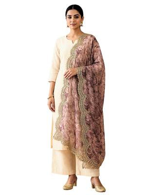 Negative printed megenta satin shiney orgenza silk fabric sequnce dupatta 6