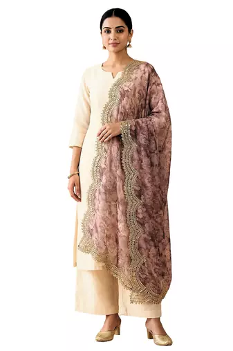 Negative printed megenta satin shiney orgenza silk fabric sequnce dupatta