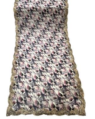 Floral printed violet colour satin orgenza silk fabric sequnce dupatta 3