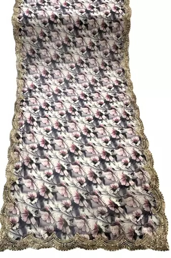 Floral printed violet colour satin orgenza silk fabric sequnce dupatta