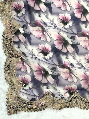 Floral printed violet colour satin orgenza silk fabric sequnce dupatta 4