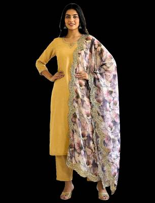 Floral printed violet colour satin orgenza silk fabric sequnce dupatta 5