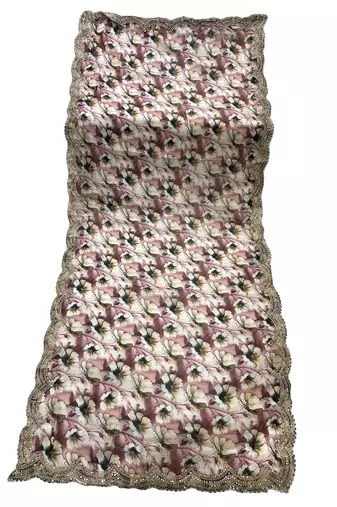 Floral printed mehendi colour satin orgenza silk fabric sequnce dupatta