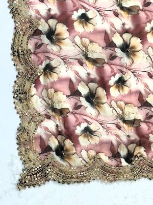 Floral printed mehendi colour satin orgenza silk fabric sequnce dupatta 5