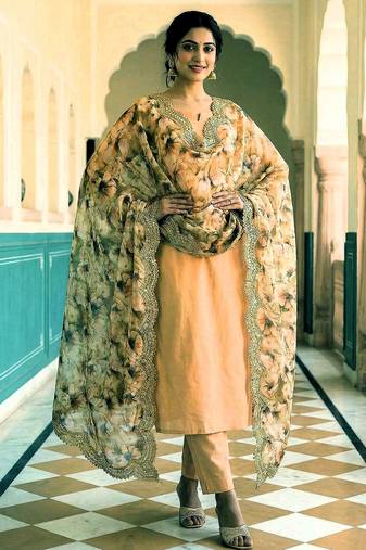 Floral printed green colour satin orgenza silk fabric sequnce dupatta