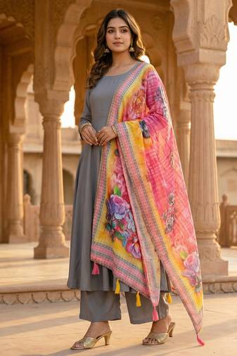 Digital print lilen blend zari dupatta for women and girls to wear on gown chaniya choli kurti etc