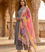 Digital print lilen blend zari dupatta for women and girls to wear on gown chaniya choli kurti etc