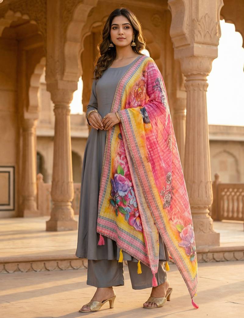 Digital print lilen blend zari dupatta for women and girls to wear on gown chaniya choli kurti etc