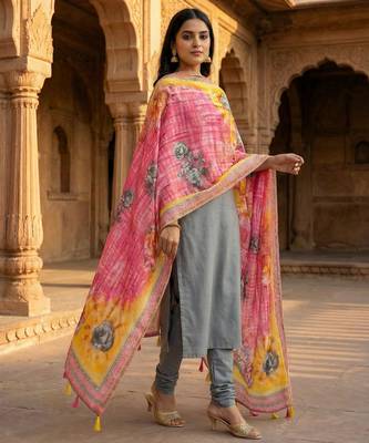 Digital print lilen blend zari dupatta for women and girls to wear on gown chaniya choli kurti etc 2