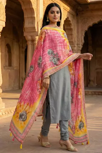 Digital print lilen blend zari dupatta for women and girls to wear on gown chaniya choli kurti etc