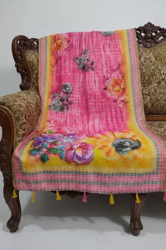 Digital print lilen blend zari dupatta for women and girls to wear on gown chaniya choli kurti etc