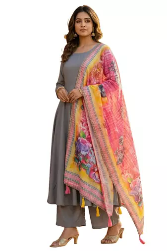 Digital print lilen blend zari dupatta for women and girls to wear on gown chaniya choli kurti etc