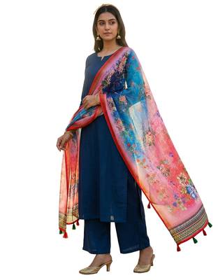 Digital print lilen blend zari dupatta for women and girls to wear on gown chaniya choli kurti etc 6