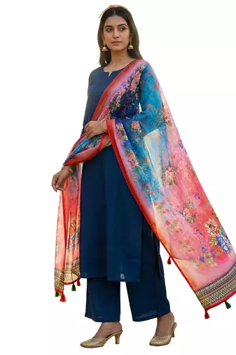 Digital print lilen blend zari dupatta for women and girls to wear on gown chaniya choli kurti etc