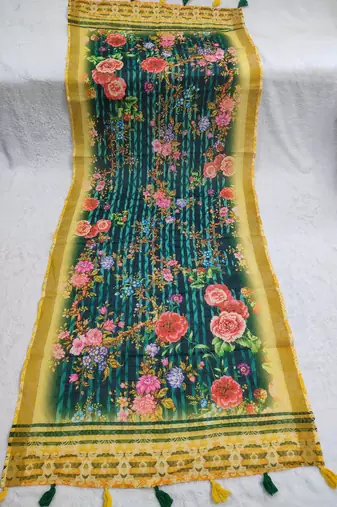 Digital print lilen blend zari dupatta for women and girls to wear on gown chaniya choli kurti etc