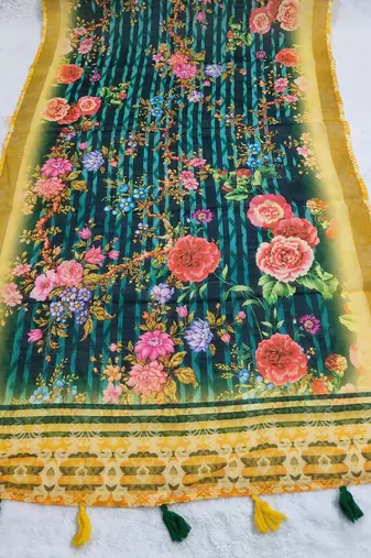 Digital print lilen blend zari dupatta for women and girls to wear on gown chaniya choli kurti etc