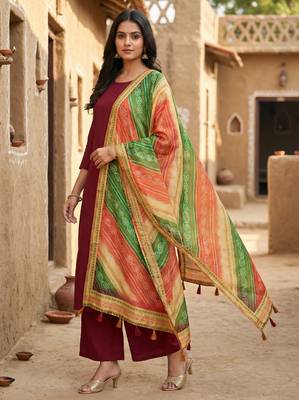 Digital print lilen blend zari dupatta for women and girls to wear on gown chaniya choli kurti etc 2